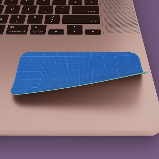 Maqueta PSD de pegatina rectangular en computadora portátil con diseño personalizable