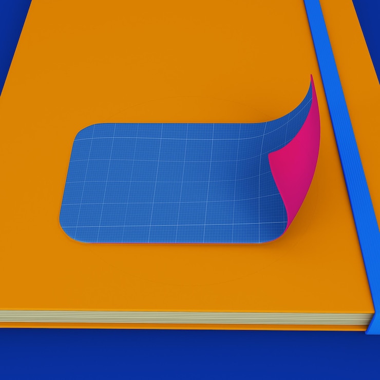 PSD maqueta psd de pegatina rectangular en cuaderno con diseño personalizable