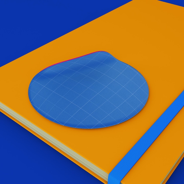 PSD maqueta psd de pegatina redonda en cuaderno con diseño personalizable