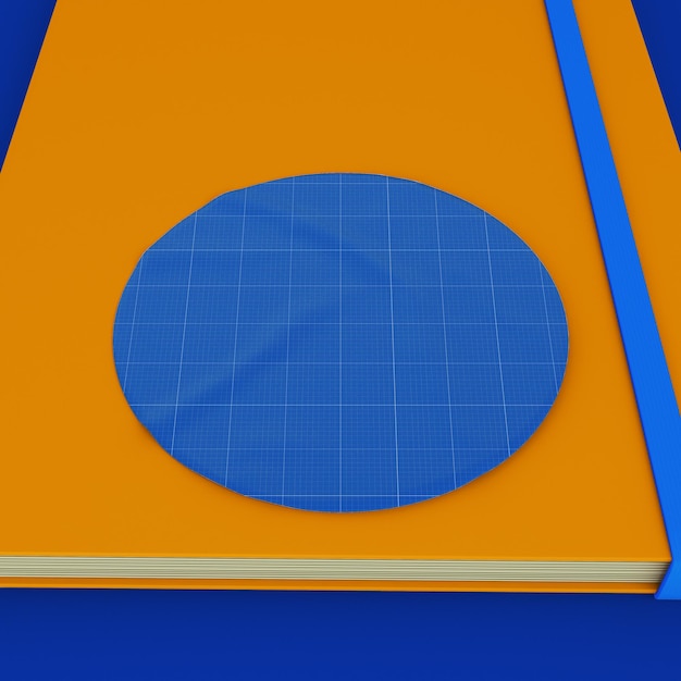 Maqueta PSD de pegatina redonda en cuaderno con diseño personalizable