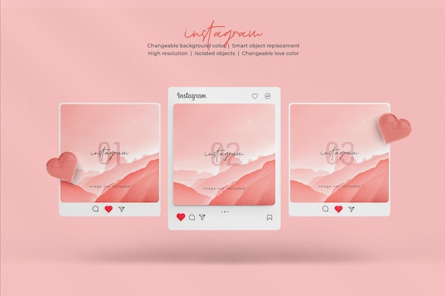 PSD maqueta de publicación de instagram con emoji de corazón 3d aislado