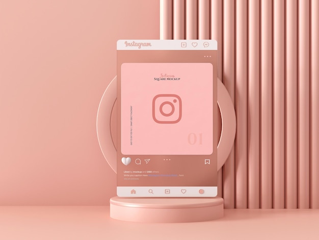 PSD maqueta de publicación de instagram interfaz renderizada 3d renderizado 3d