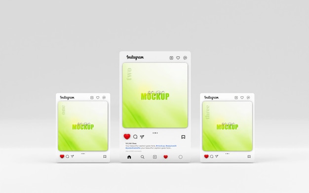 Maqueta de publicación de instagram interfaz renderizada en 3d