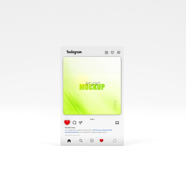 PSD maqueta de publicación de instagram interfaz renderizada en 3d
