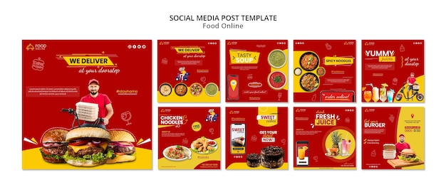 Maqueta de publicación de redes sociales de concepto de comida en línea