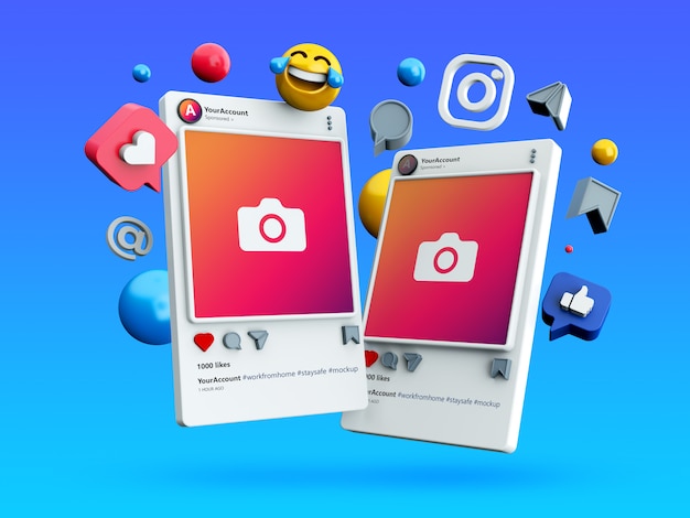 Maqueta de publicación en redes sociales de Instagram 3D