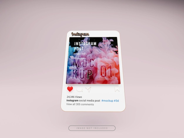 PSD maqueta de publicación de redes sociales de instagram renderizada en 3d