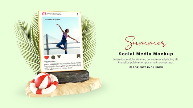 Maqueta de publicación de redes sociales de instagram para la temporada de verano en la playa