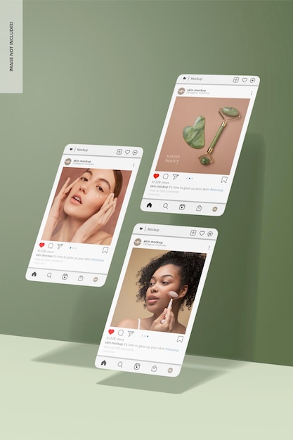 Maqueta de publicaciones de Instagram inclinada