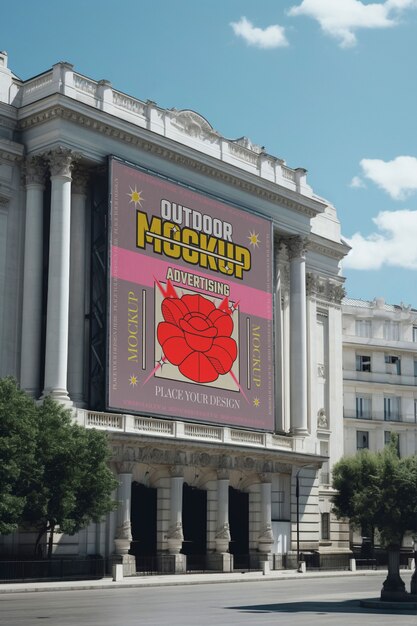 Maqueta de publicidad al aire libre en el edificio