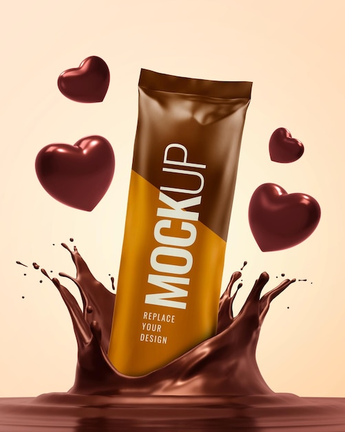 Maqueta de publicidad de san valentín de chocolate splash