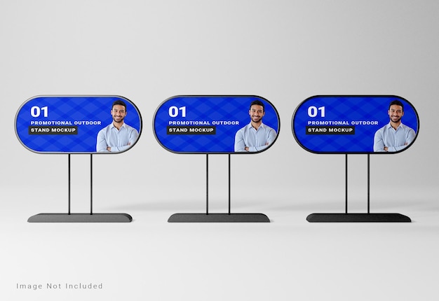 Maqueta de puesto promocional al aire libre con pantalla publicitaria