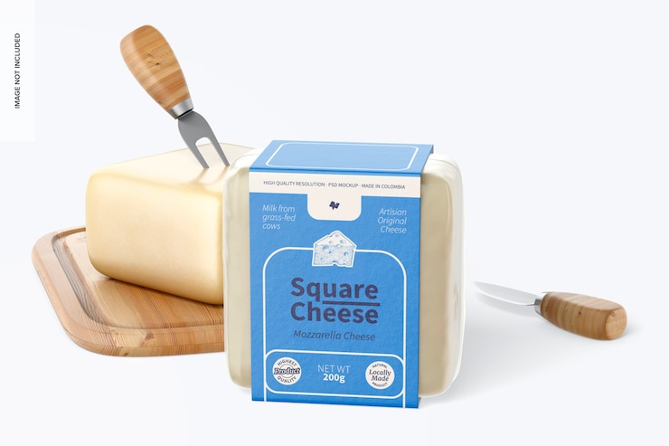 PSD maqueta de queso cuadrado, vista frontal