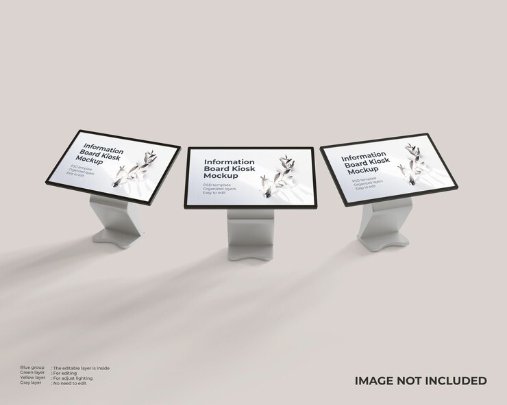 PSD maqueta de quiosco de tres tableros de información