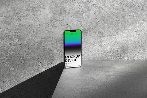 PSD maqueta realista del dispositivo del teléfono fondo oscuro con sombra