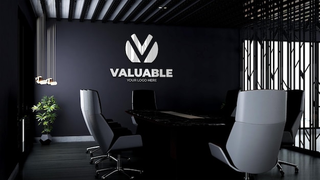 Maqueta realista del logotipo de la empresa en 3d en un moderno espacio para reuniones de oficina