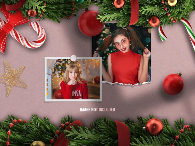 Maqueta realista y minimalista de moodboard o maqueta de marco de fotos de papel para Feliz Navidad y Feliz año nuevo