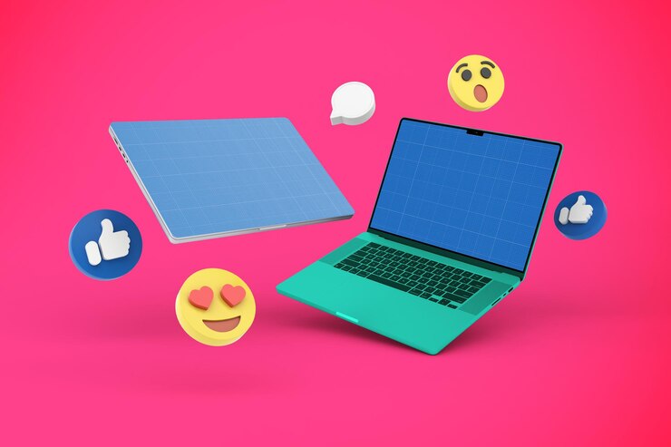 PSD maqueta de redes sociales para computadora portátil