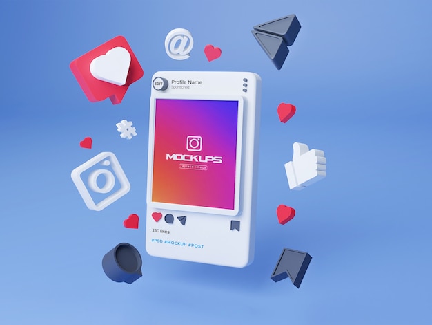 Maqueta de redes sociales de instagram 3d