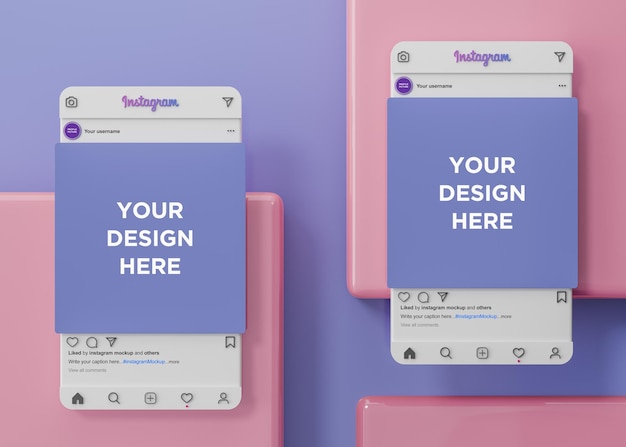 Maqueta de redes sociales de presentación de la aplicación de instagram y ui ux render 3d