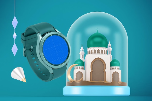 Maqueta de reloj inteligente redondo de ramadán