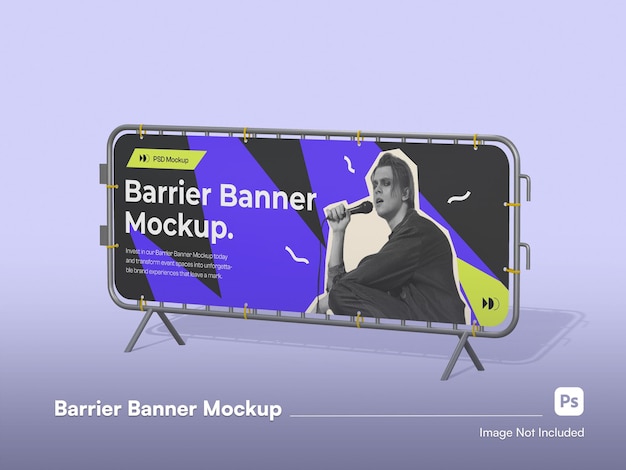 Maqueta de renderizado 3D de banner de barrera de multitud isométrica