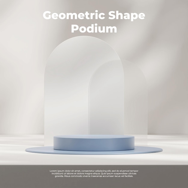 Maqueta de renderizado 3d de podio azul en cuadrado con fondo blanco y vidrio