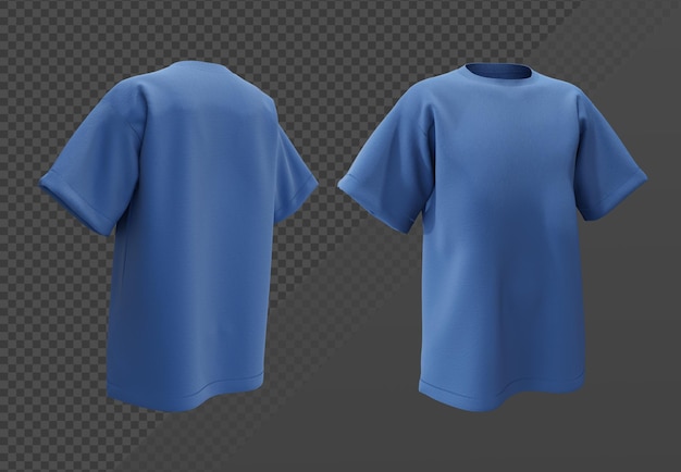 Maqueta de renderizado 3d de vista en perspectiva de camiseta de manga corta azul