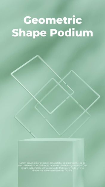 Maqueta de representación 3d verde esmeralda podio rectangular vacío en cuadrado con fondo abstracto