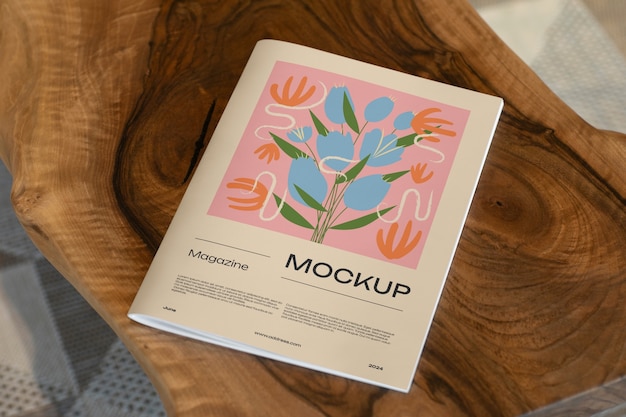 Maqueta de revista en muebles de madera