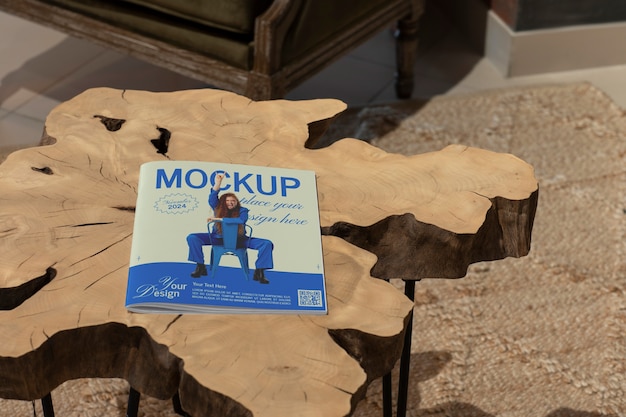 PSD maqueta de revista en muebles de madera
