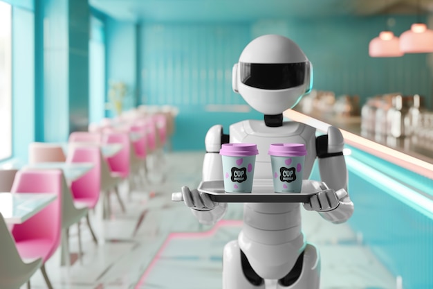 PSD maqueta de robot que sirve comida y bebidas