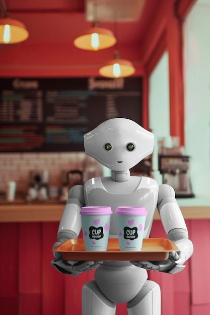 PSD maqueta de robot que sirve comida y bebidas