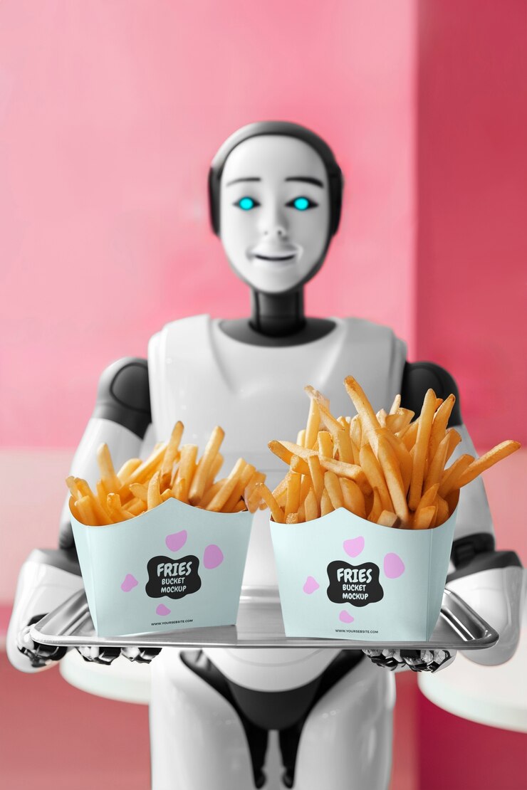 PSD maqueta de robot que sirve comida y bebidas