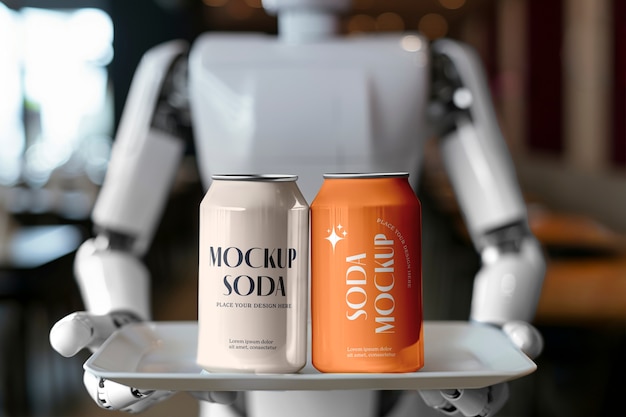 Maqueta de robot que sirve comida y bebidas