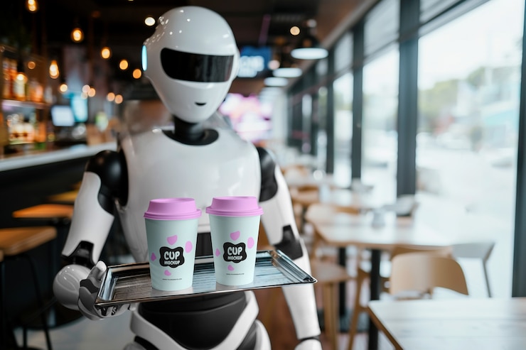 PSD maqueta de robot que sirve comida y bebidas
