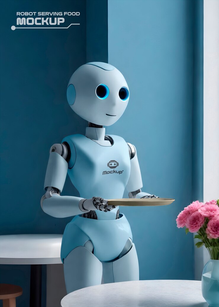 PSD maqueta de robot que sirve comida y bebidas