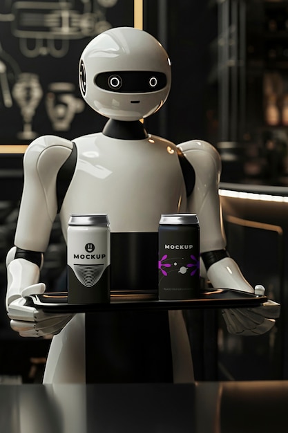 Maqueta de robot que sirve comida y bebidas