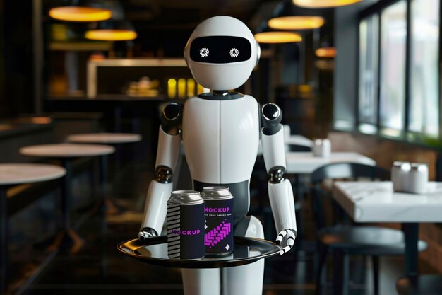 Maqueta de robot que sirve comida y bebidas
