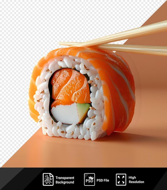 PSD maqueta de un rollo de sushi en palillos png