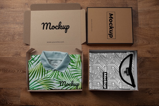 Maqueta de ropa en caja de regalo