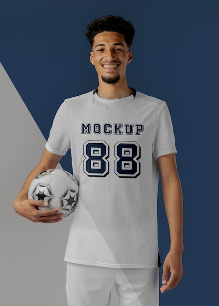 Maqueta de ropa de jugador de fútbol masculino