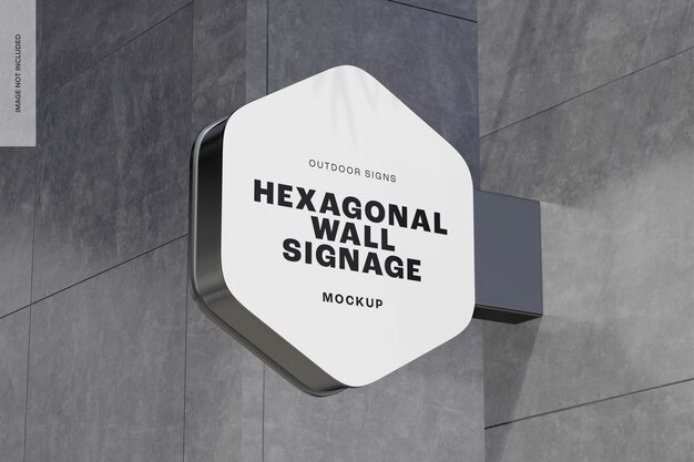 Maqueta de señalización de pared hexagonal, vista de ángulo bajo