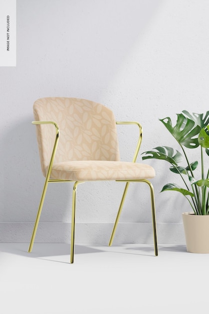 Maqueta de silla contemporánea con patas de acero, vista izquierda