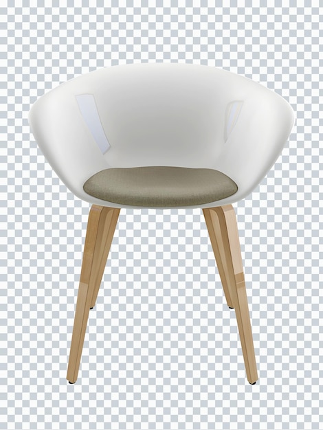 Maqueta de silla individual blanca y de madera. Vista frontal. Transparente. png representación 3d