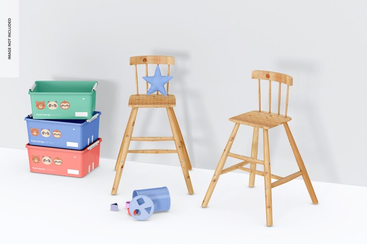 PSD maqueta de sillas altas de madera para niños