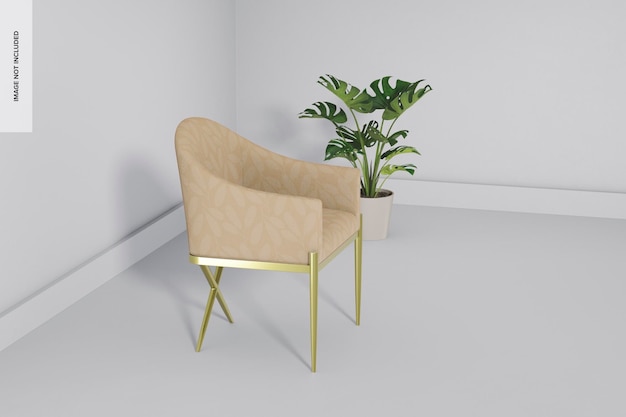 Maqueta de Sillón Moderno con Patas Doradas, Vista Derecha