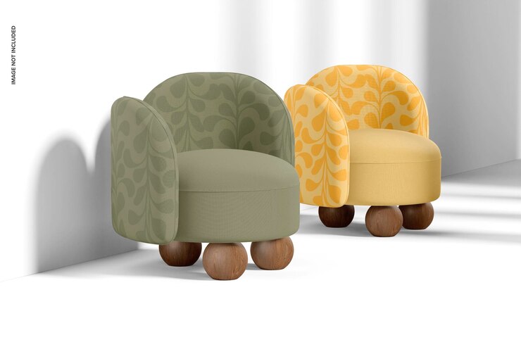 PSD maqueta de sillones tapizados redondos, vista lateral