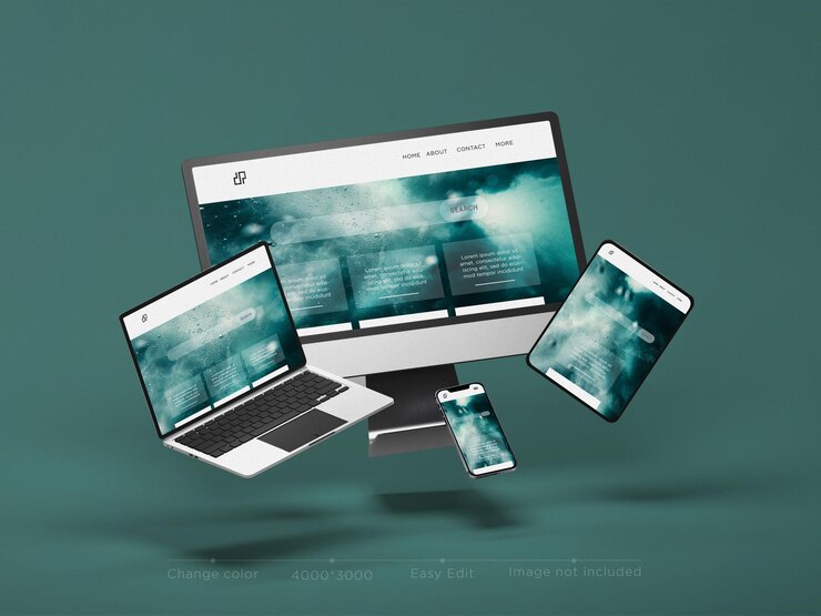 Maqueta de sitio web de dispositivos receptivos multidispositivo