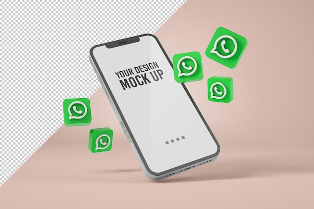 PSD maqueta de smartphone con iconos de whatsapp